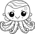 Cute cheerful octopus vector graphics. Vector drawing for children\'s colorings,